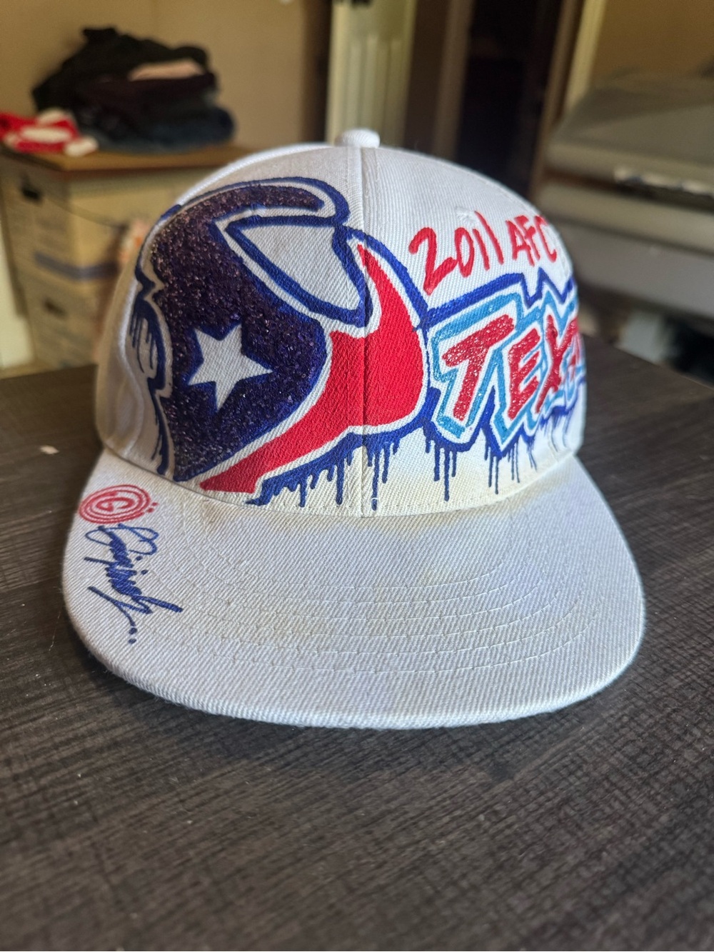 White Houston Texans Cap Graffiti Style 2011 AFC So. Champs